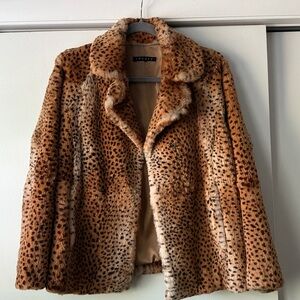 Theory Lepoard Print Rabbit Fur Hook Front Jacket Womens Size S/M